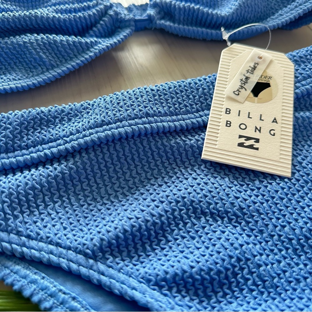 Billabong Ribbed Summer High Blue Drew Bandeau Bikini Top | Maui Rider Bottom - Picture 4 of 12
